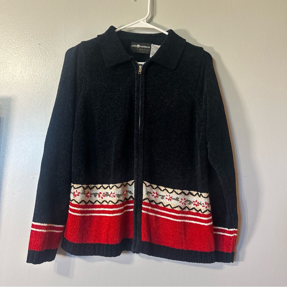 Vintage Y2K 90’s Sag Harbor Women’s Full Zip Sweater Jacket Christmas Holiday XL